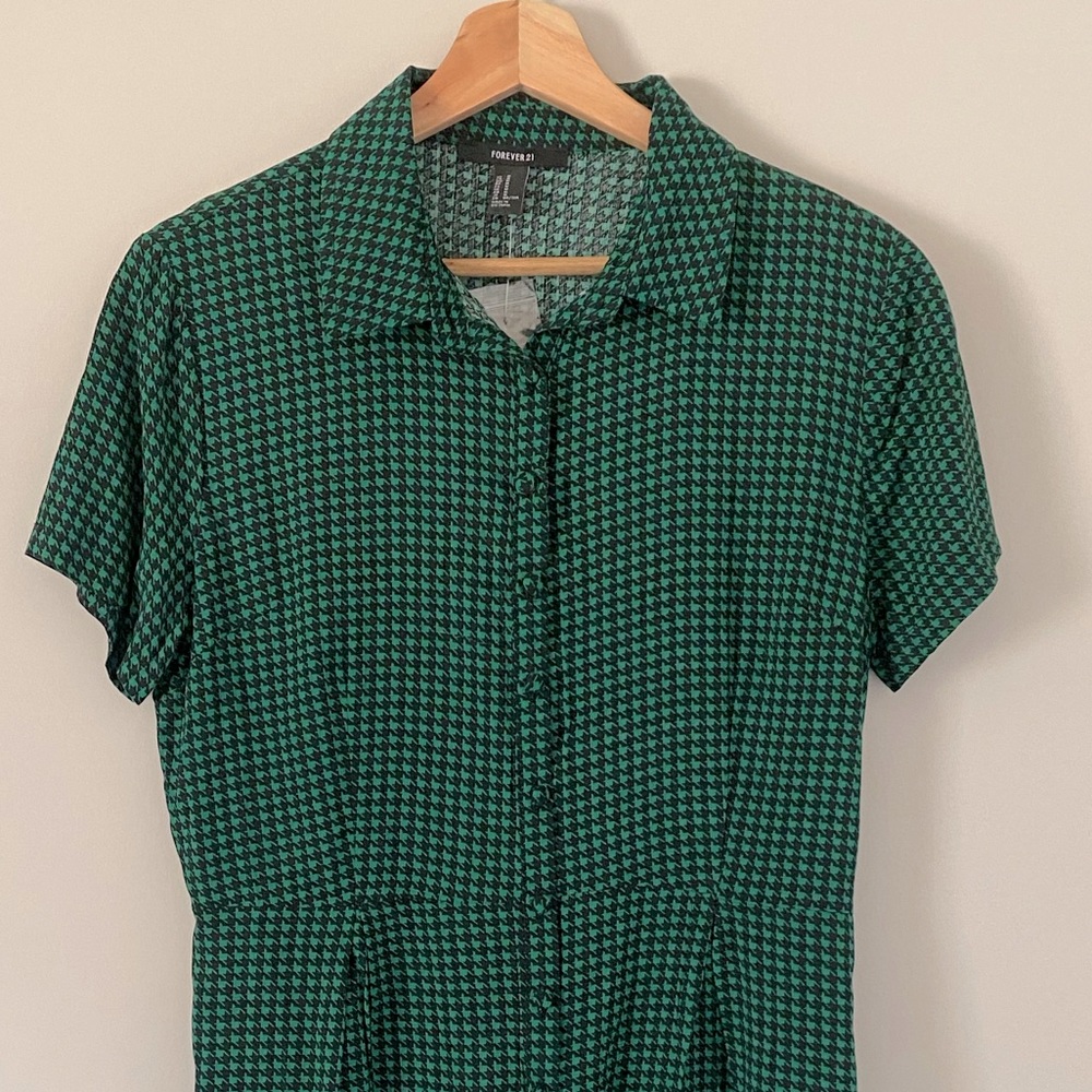 Rue 21 Green and Black Houndstooth Romper M